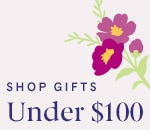 Colorful floral design promoting gifts under $100.