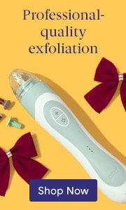 Professional-quality exfoliation device on yellow background with festive accents