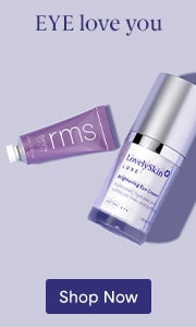 Two eye cream products arranged on a light purple background with a blue Shop Now button.