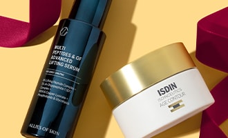 Closeup of anti-aging skin care products with festive shadows