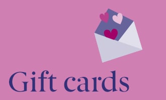 Gift cards with illustrated envelope and hearts on pink background.