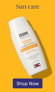 ISDIN Photo Eryfotona Actinica Ultralight Emulsion Broad Spectrum SPF 50+ sunscreen on yellow background.