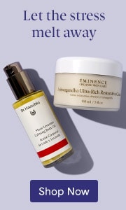 Two products on light purple background with text Let the stress melt away and a shop now button.