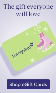 LovelySkin eGift card with "The gift everyone will love" text and decorative stars