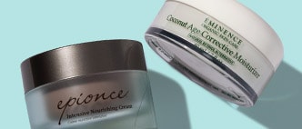 epionce and Eminence products against a light blue background.