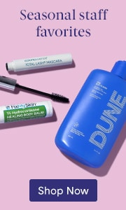 Products from DUNE, FixMySkin and Colorescience lying next to each other.