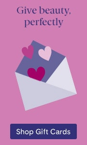 Gift cards with illustrated envelope and hearts with Shop Now button.