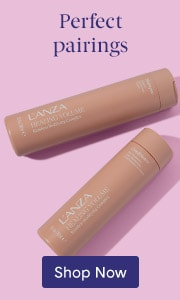 L'ANZA Healing Volume Bamboo Bodying Complex Shampoo and Conditioner lying next to each other. Text: 'Shop Now.'