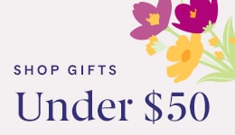 Floral graphic with text highlighting gifts under $50.