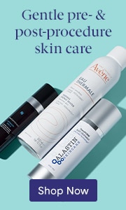 Products from SkinCeuticals, Avene, and Alastin Skincare on a teal background. Shop Pre- and Post-procedure on LovelySkin.com