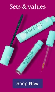Sets & values featuring Sweed lash and brow products with Shop Now button.